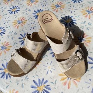 Dansko Sandals Sophie Style Metallic Gold and White